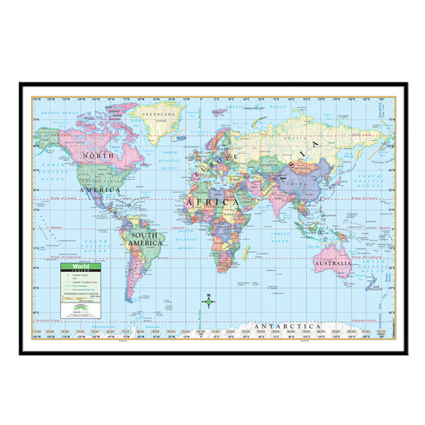 Universal Map World Primary Mounted Framed Wall Map | Wayfair